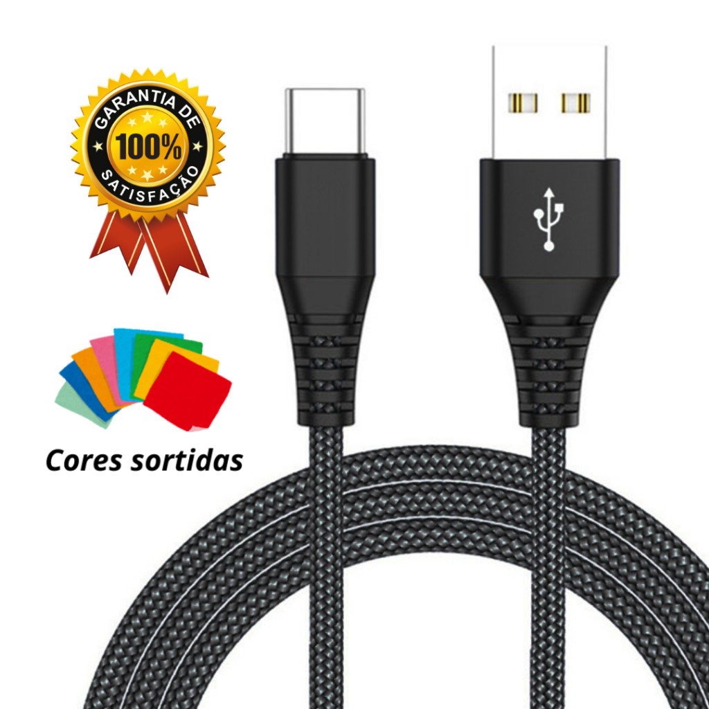 Cabo USB-C Nylon Rápido A34 A53 A54 A73 M52 M53 M54 S21 S22 A33 S20 FE Redmi 12 Poco X3 Pro Mi 11