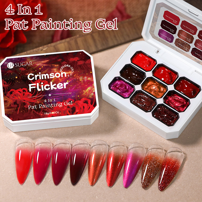 UR SUGAR 4 Em 1 Pat Ombre Gel Reflexivo Glitter Cor Vermelha Quente De Pintura Gradiente Fácil Para DIY Francês Unhas Ma