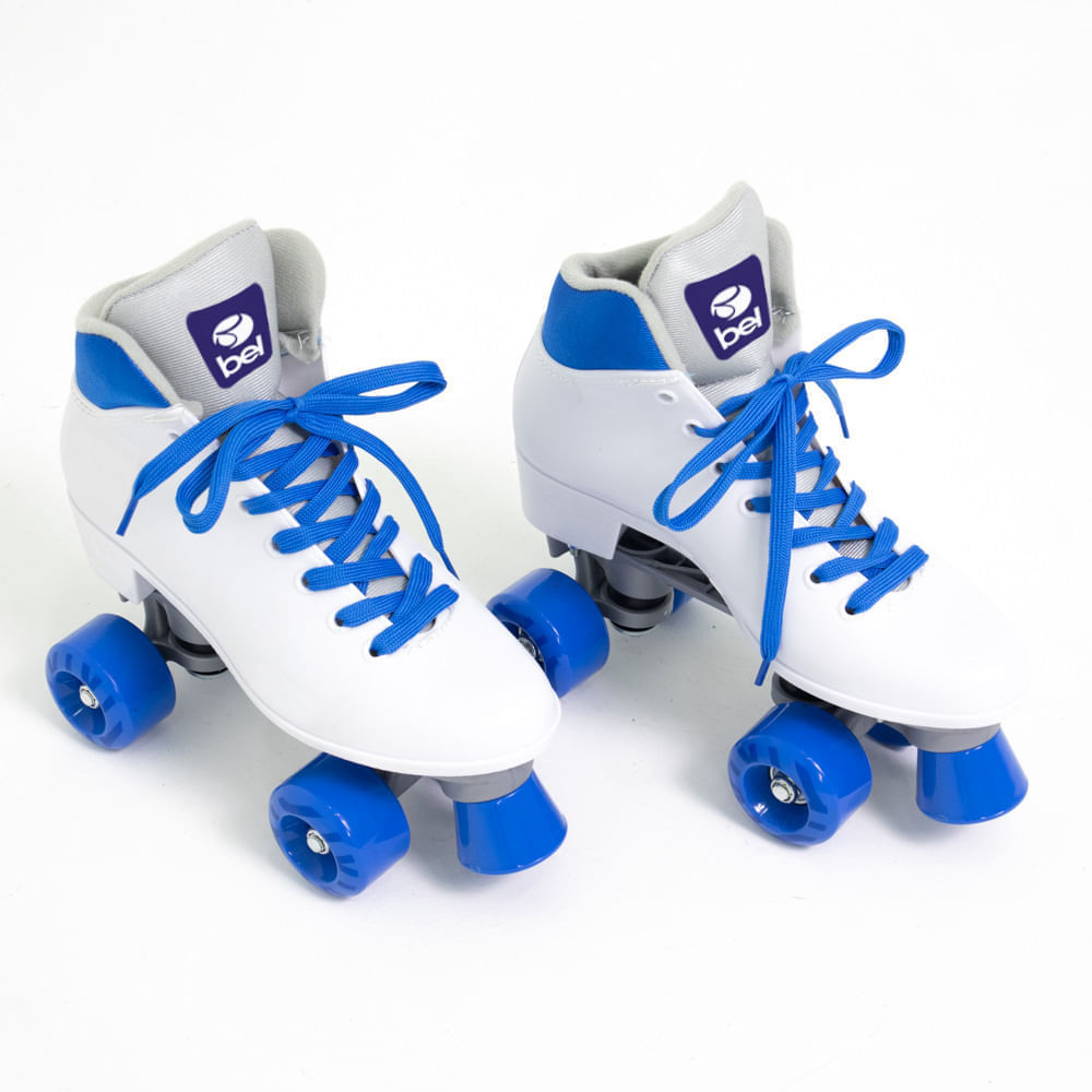 Patins Quad Retrô Basic Branco & Azul Bel em Oferta na Shopee