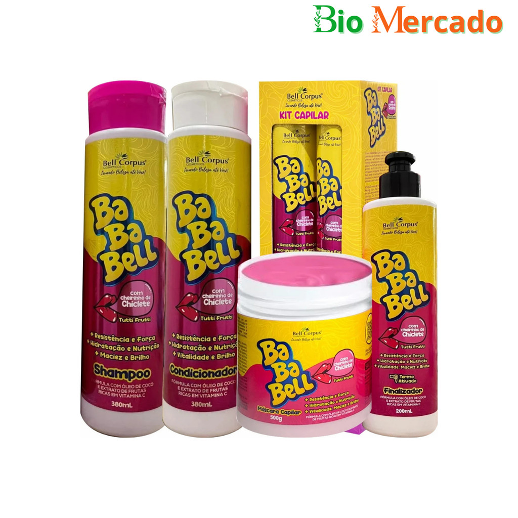 Kit Capilar BabaBell Chiclete (Tutti Frutti) Lançamento Bell Corpus (Cheirinho de Chiclete) Com 4 Itens