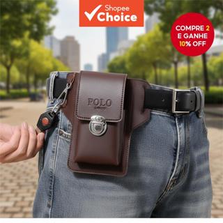 Pochete de Couro Vintage Masculina com Porta-Celular, Porta-Cartões e Chaveiro em Oferta na Shopee