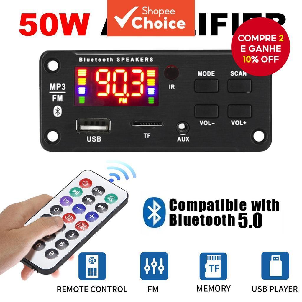 Amplificador Viva-Voz 50W DIY Placa MP3 DC 12V Bluetooth 5.0 USB FM AUX 3.5 Mm Rádio TF