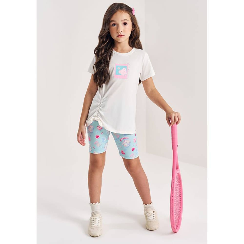 Conjunto Menina Blusa e Bermuda Ciclista azul Claro Beli.me