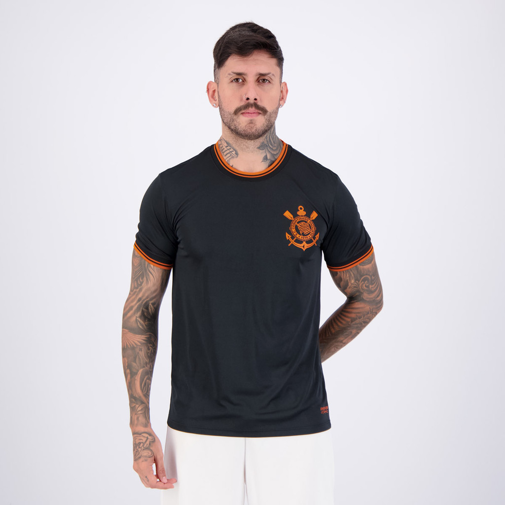 Camisa Corinthians Classic Dry Preta e Laranja em Oferta na Shopee