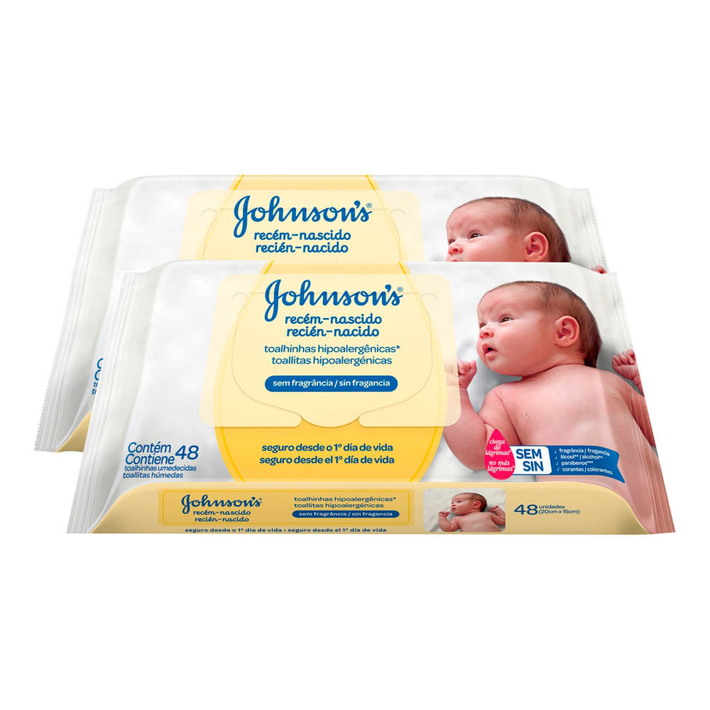 Kit 2 Toalhas Umedecidas Johnson's Baby Recém Nascido 48 Unidades em Oferta na Shopee