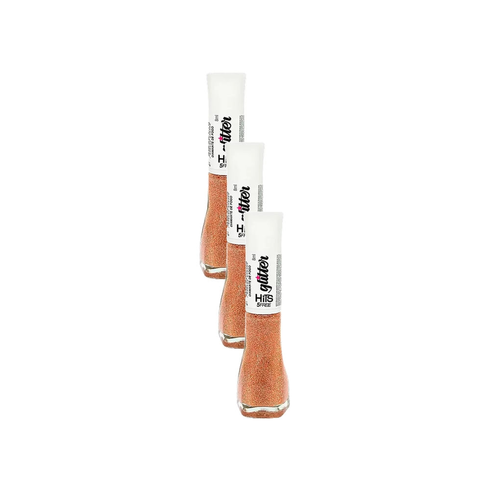 Kit 3 Esmalte Hits Glitter 5Free Cor Diamante de Fogo 8ml