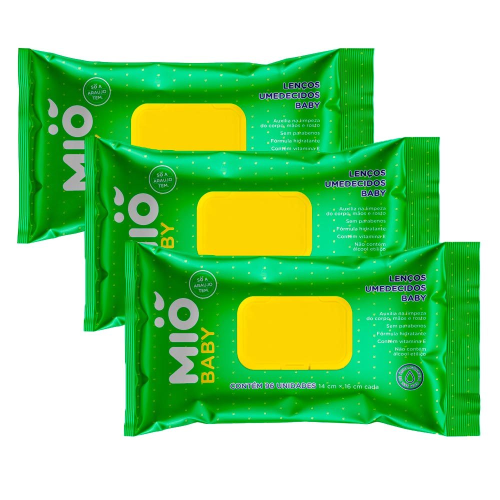 Kit 3 Lenço Umedecido Mió Baby com 96 Unidades em Oferta na Shopee