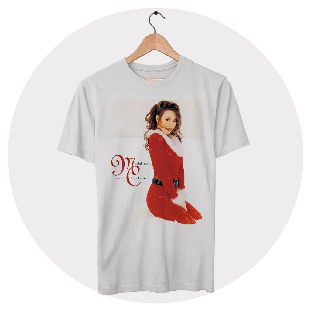[Camiseta Premium em Algodão Puro]SISI Camiseta Mariah Carey Merry Christmas