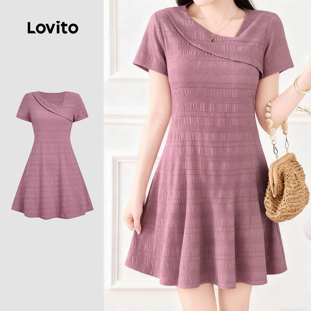 Lovito Vestido Elegante Assimétrico Confortável e Estiloso para Mulheres Primavera/verão Cinza rosa L165ED275