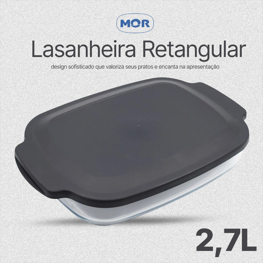 Assadeira Lasanheira de Vidro Retangular Com Tampa Mor 2,7L