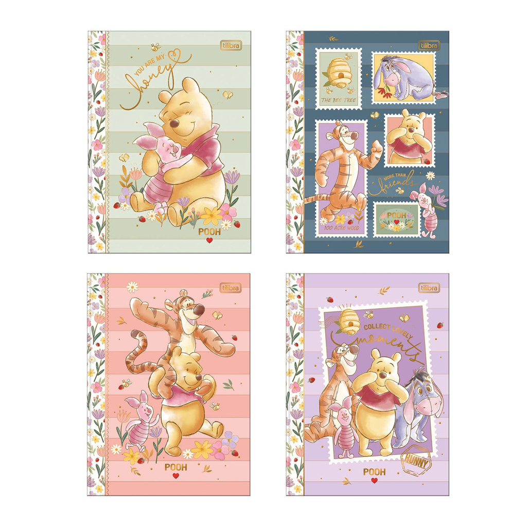 Caderno brochura capa dura colegial 1x1 80 folhas Pooh Tilibra em Oferta na Shopee