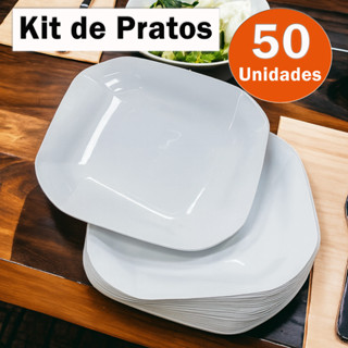 Kit 50 Pratos Liso Quadrado de Plástico Resistente Durável com Detalhes em Espiral em Oferta na Shopee