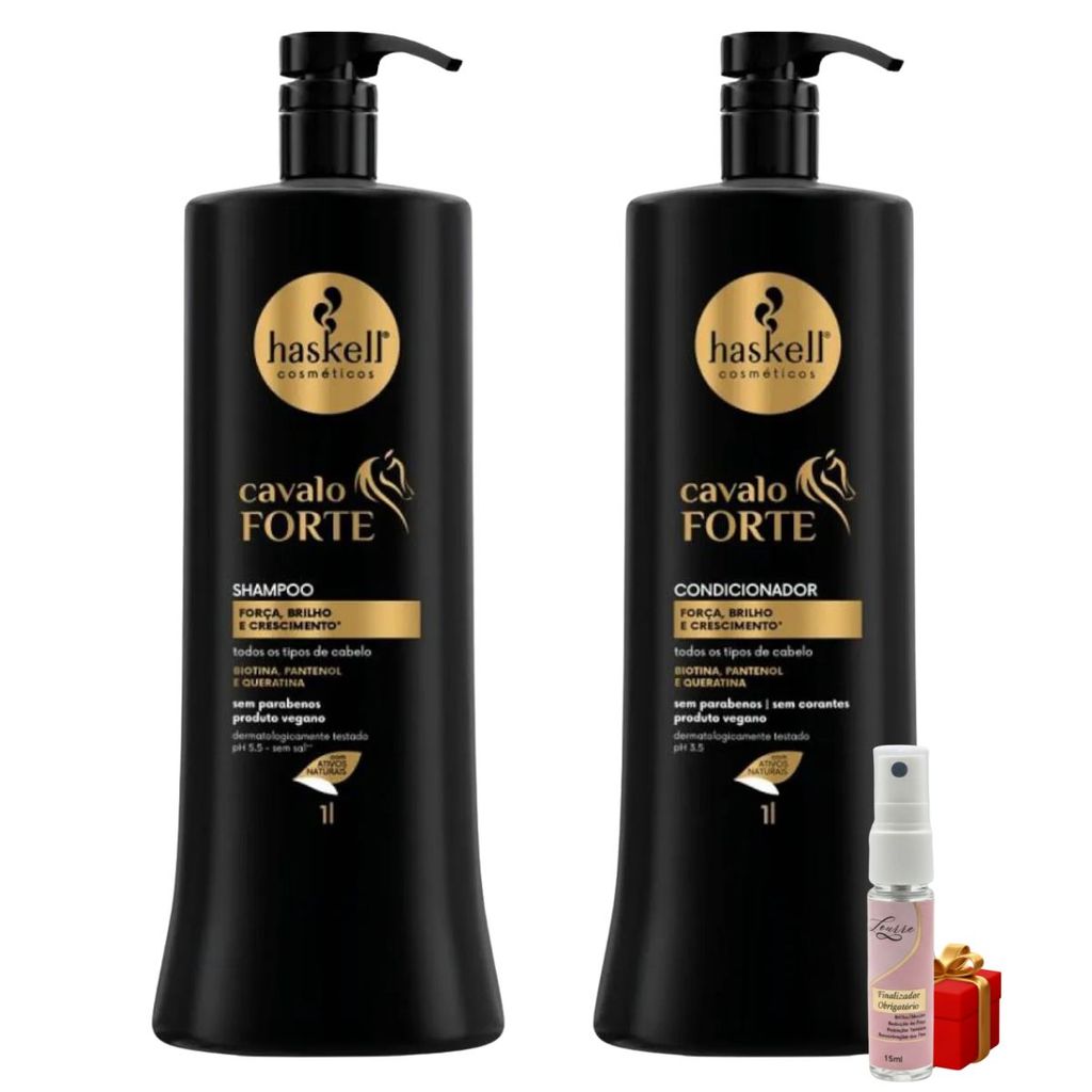 Kit Haskell Cavalo Forte Shampoo 1 Litro  + 1 Condicionador 1 Litro + Presente Lourre 15ml