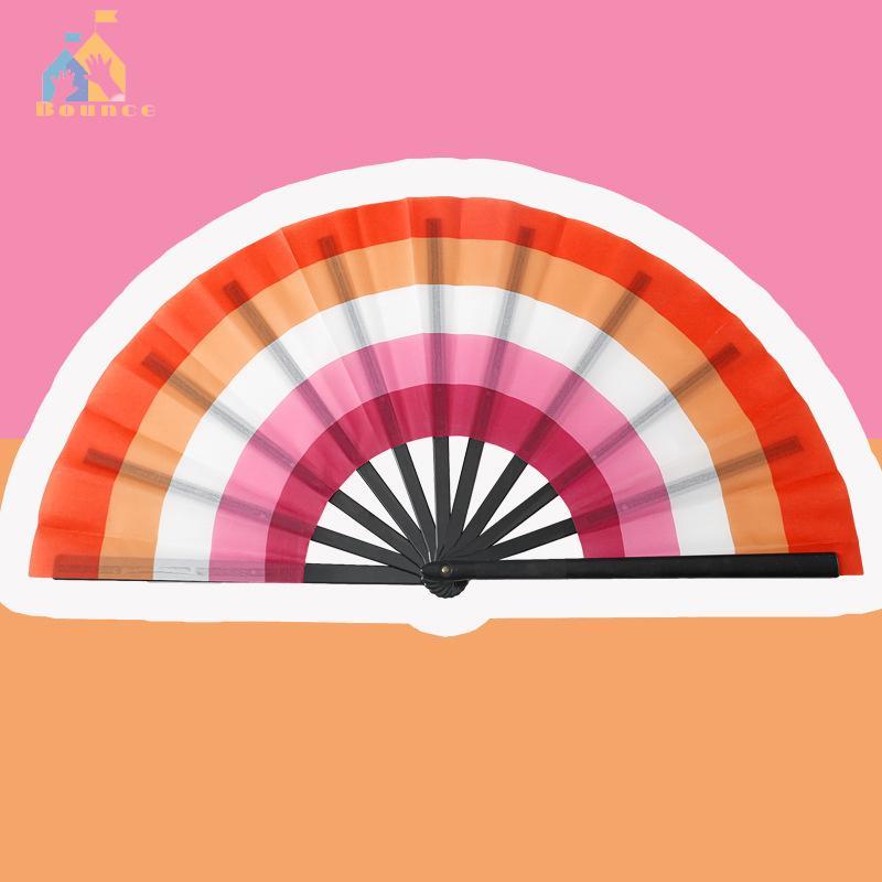 Leques Dobráveis Arco-Íris Bbounce Ventiladores Decorativos Para Lésbicas Gays , Grande Ventilador Portátil De Bambu Hom