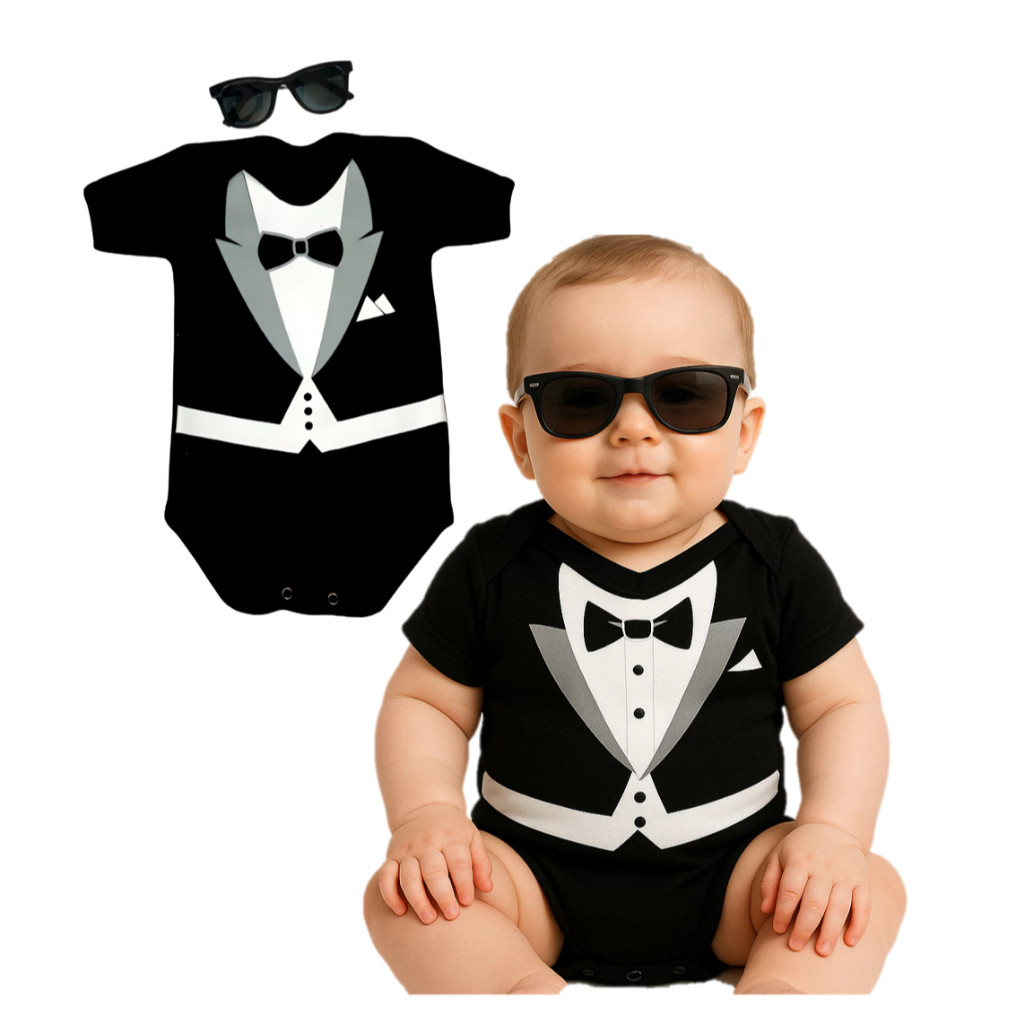 Body Bebe Poderoso Chefinho Body + Oculos Mesversario Fantasia Infantil