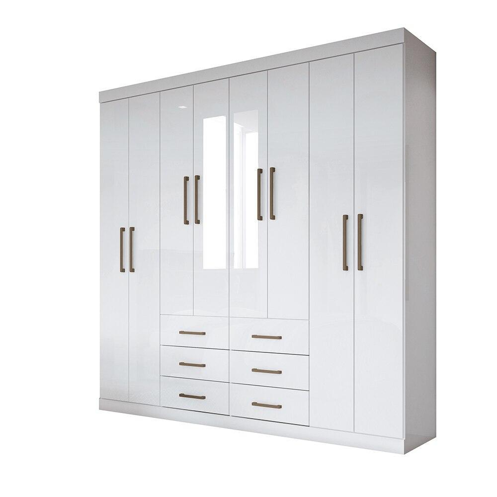 Guarda Roupa 8 Portas Com Espelho Branco Liverpool em Oferta na Shopee