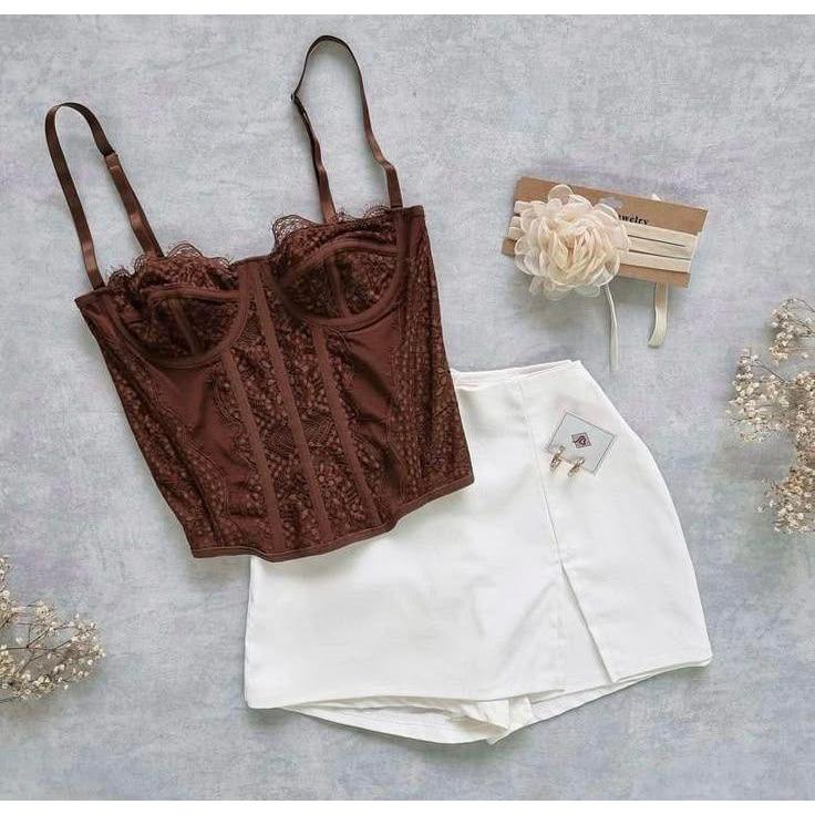 Body / Corselet Renda Marrom Chocolate (Com Alça - Sem Bojo)