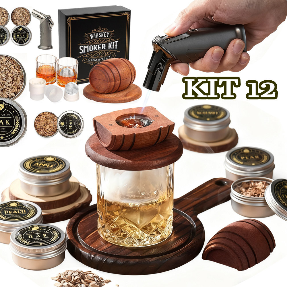 Kit Defumador Rustico De Madeira Com 6 Sabores Para Bebidas E Alimentos