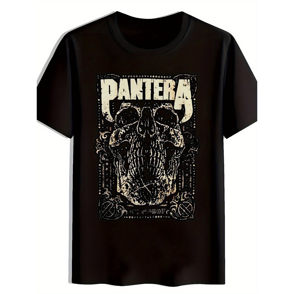 Camiseta Masculina Pantera Banda Rock Caveira Floral Estampada Estilosa Confortável Moderna Verão