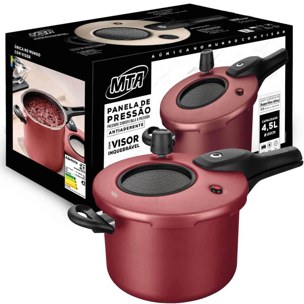 Panela de Pressão MTA Visor Superior 4,5L – Cereja