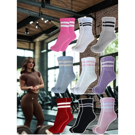 Meia Feminina Academia Kit 06 Pares Confortável com Listras Ótima Exercicios e uso diário em Oferta na Shopee