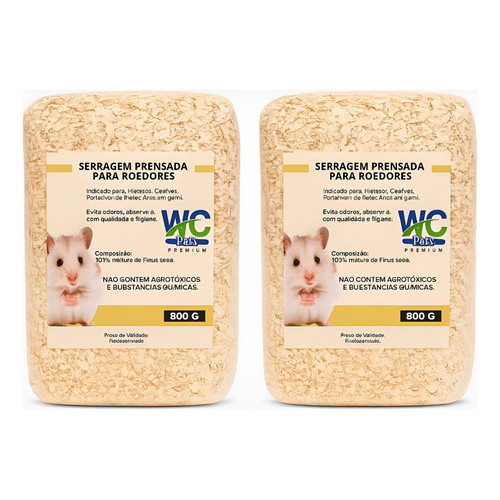 Kit 2 Serragem Para Hamster Coelho Roedores Aves 800g