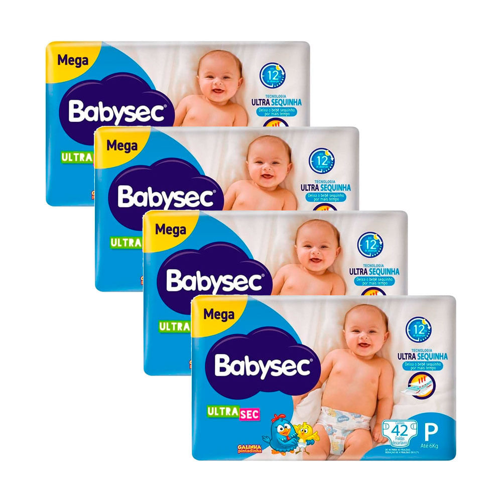 Kit 4 Fralda Babysec Ultrasec Tamanho P Pacote Mega 42 Unidades Descartáveis em Oferta na Shopee