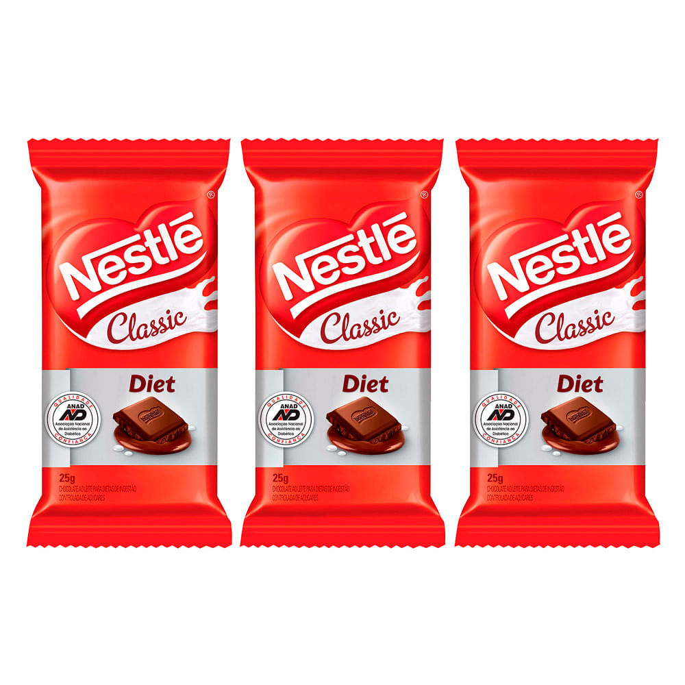 Kit 3 Chocolate Nestlé Classic Diet com 25g em Oferta na Shopee