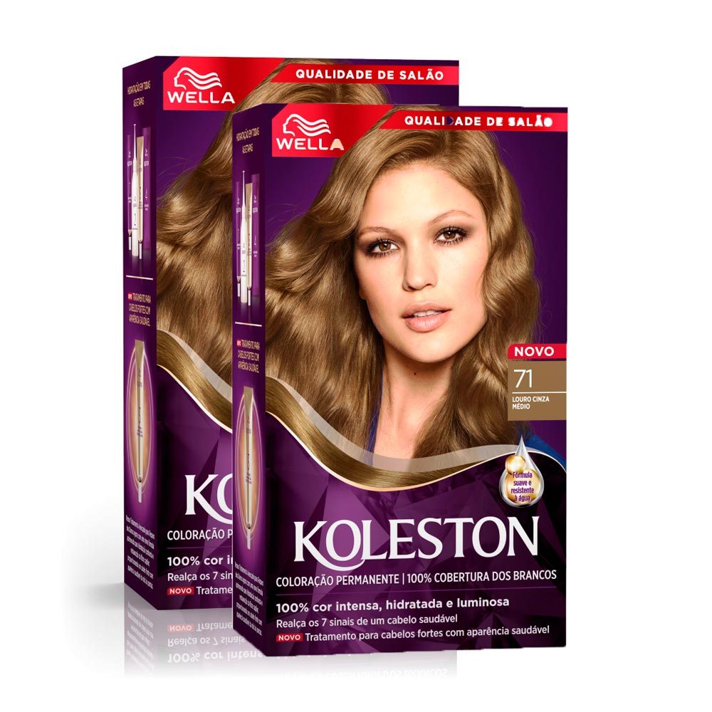 Kit 2 Tinta de Cabelo Koleston Louro Cinza Médio 71 em Oferta na Shopee