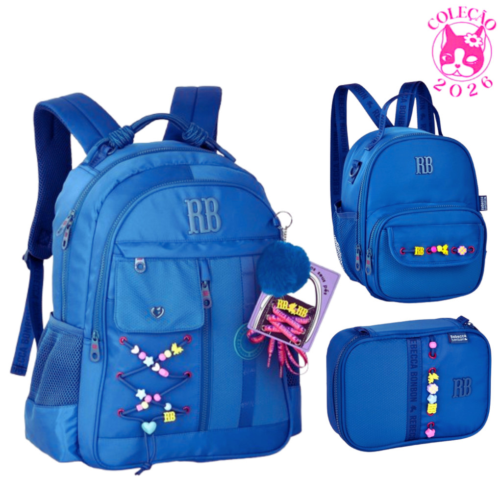 Kit Mochila de Costas com par de cadarços,Lancheira e Estojo Rebecca Bonbon Beaded Fun em Oferta na Shopee