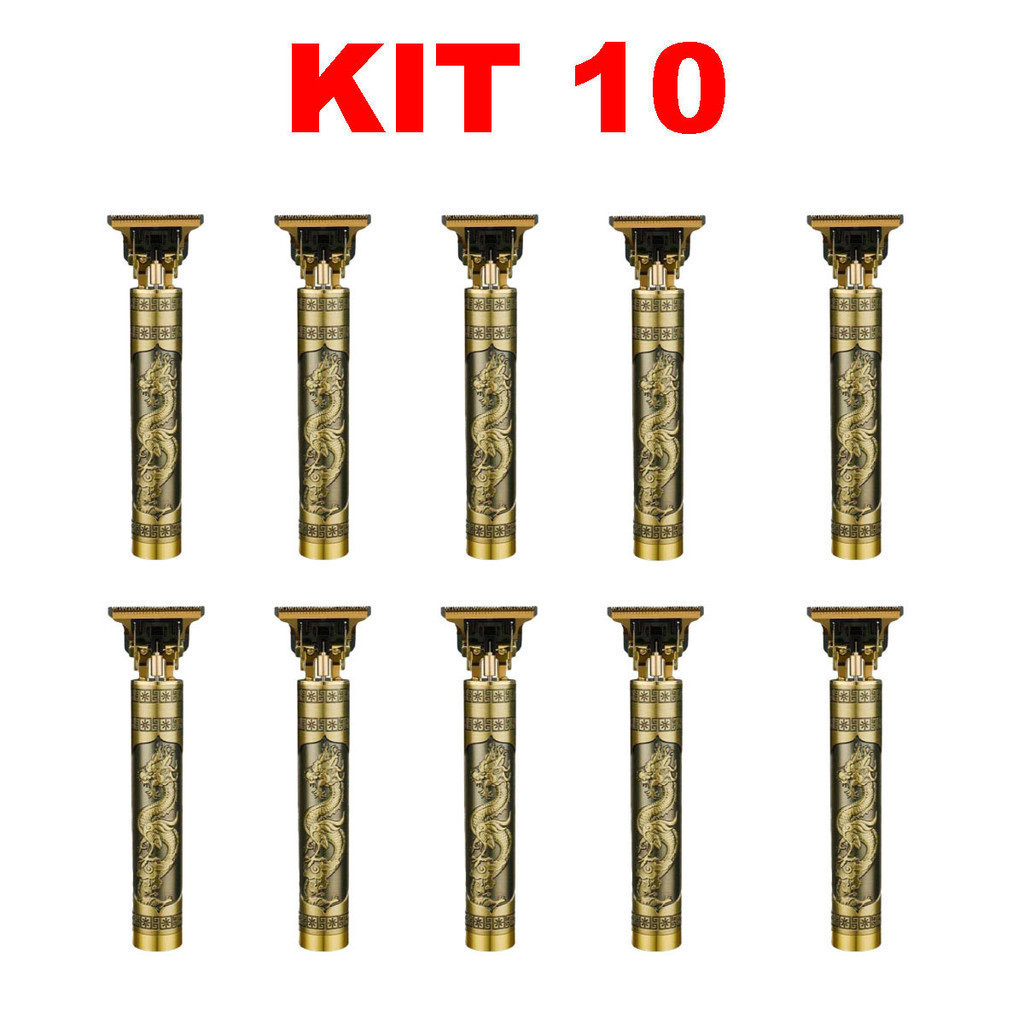 Trimmer Máquina de Acabamento Dragão Dourado sem fio profissional para cabelo e barba masculina Kit 10 marisa