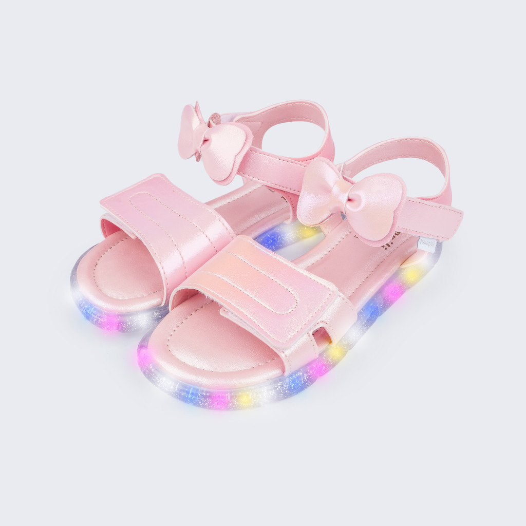 Detalhes do Sandália de Led Infantil Feminina Lulli Laço Rosa Verde Pampili