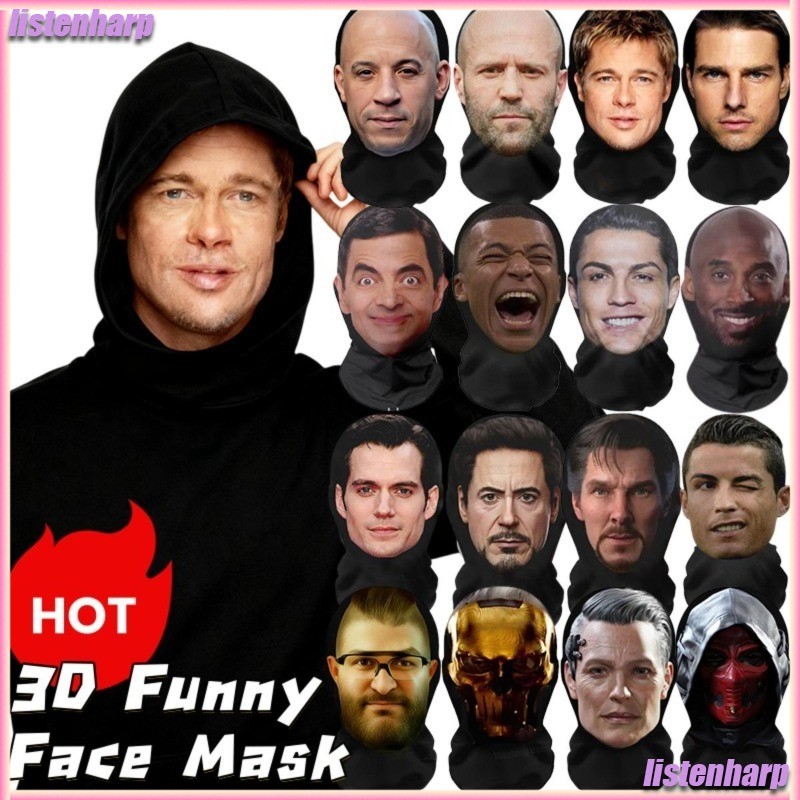 Máscara Facial 3D Engraçado Celebridade Brad Pitt Jason Statham Traje Cosplay Chapelaria Protetor Solar Balaclava Natal 