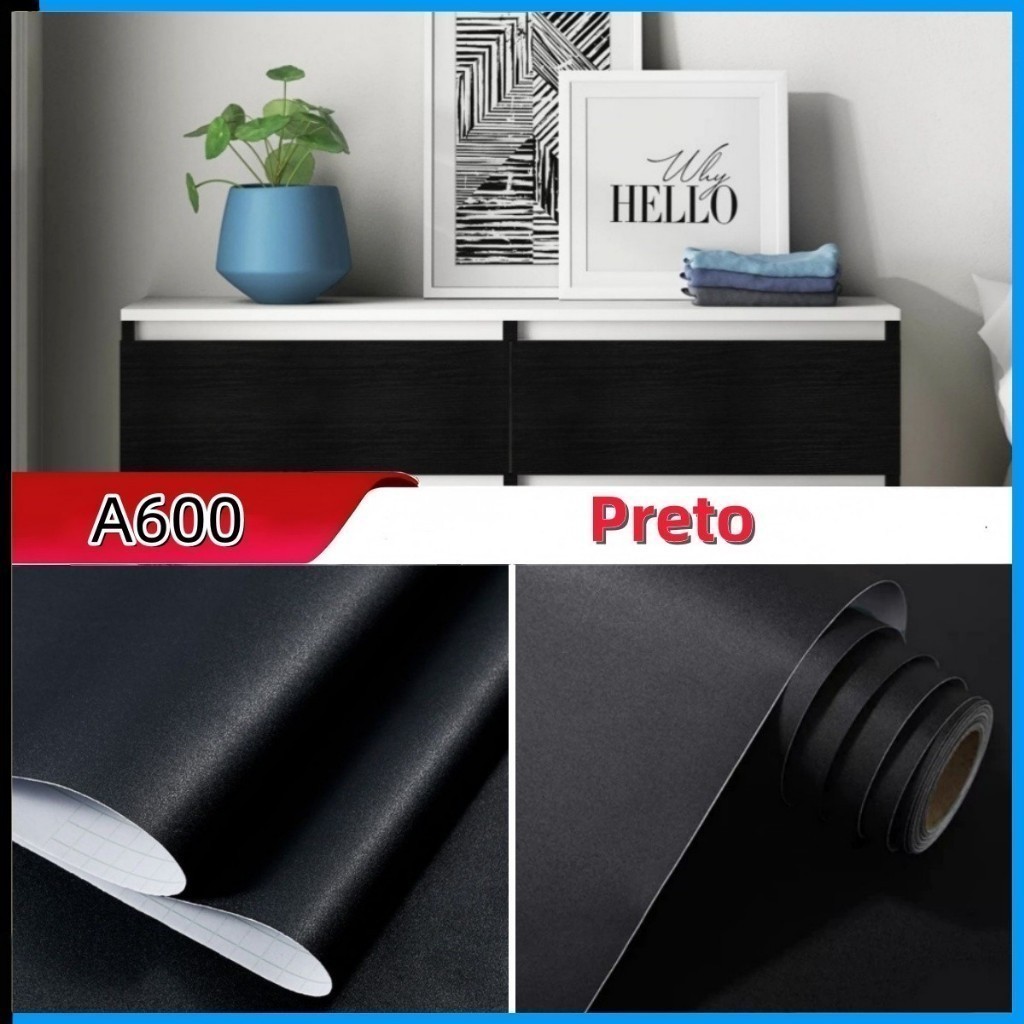 Papel Contact Adesivo 5/10/15/20 Metros Preto Fosco Lavável Promoção em Oferta na Shopee
