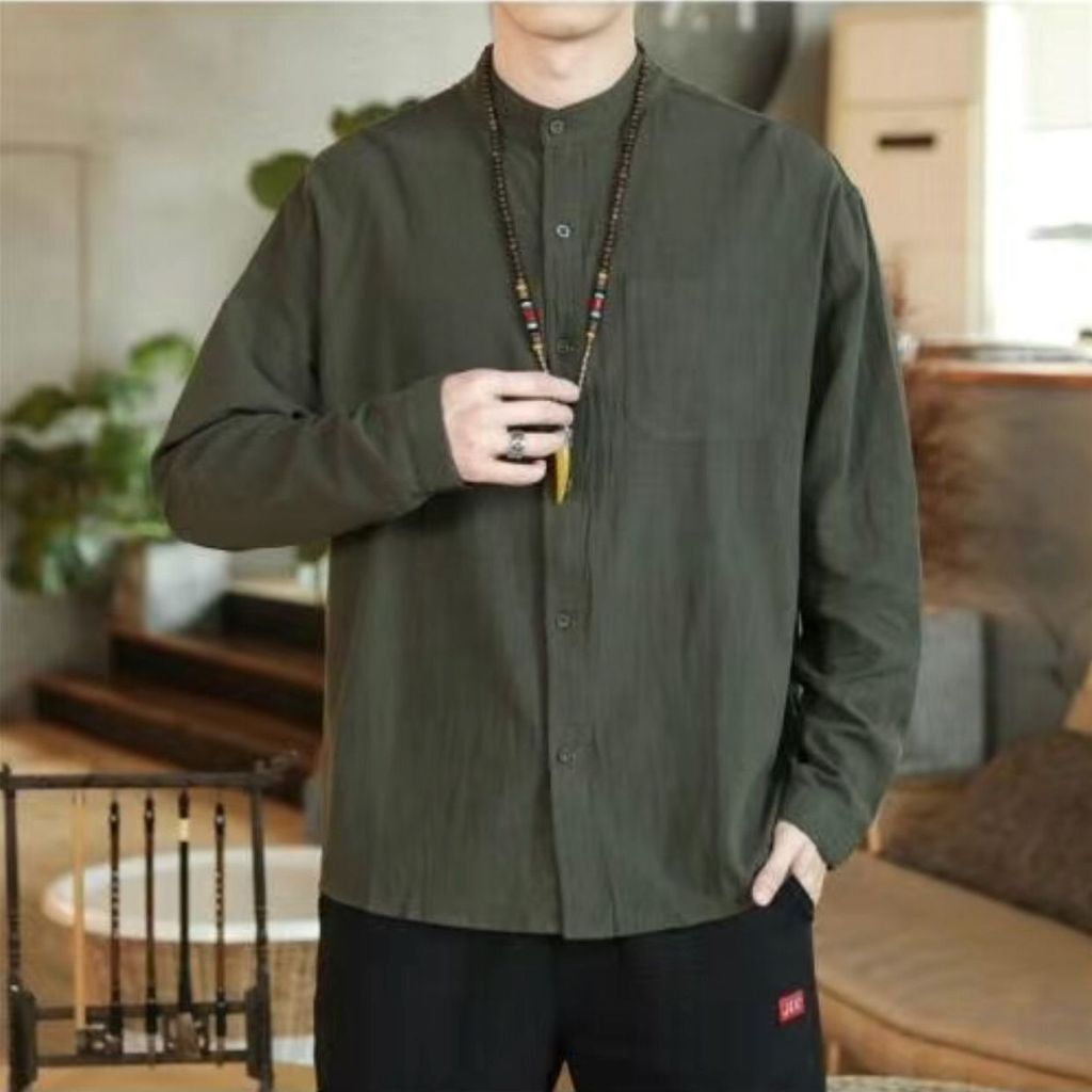 Camisa de manga comprida masculina linho estilo chinês japonês camisa masculina solta tamanho grande jaqueta masculina a