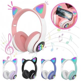 Headset Bluetooth Sem Fio Orelha de Gato com Luz LED Dobrável para Celular e PC