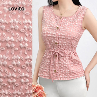 Lovito Blusa Casual de Jacquard com Correntinha  Botões Na Frente  Primavera/verão  Rosa  para Mulheres L138ED105 em Oferta na Shopee