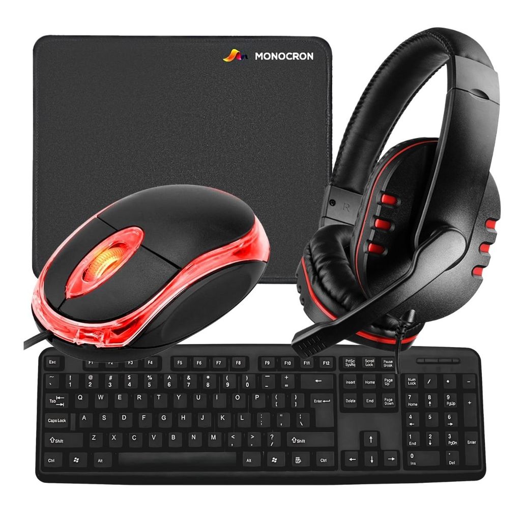 Kit 4x1 Teclado Mouse Headset Mousepad Gamer USB