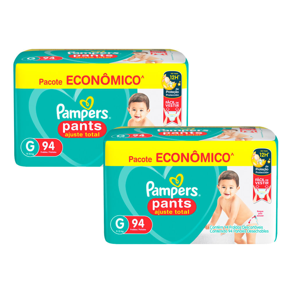 Kit 2 Fralda Pampers Pants Ajuste Total Tamanho G 94 Unidades Descartáveis