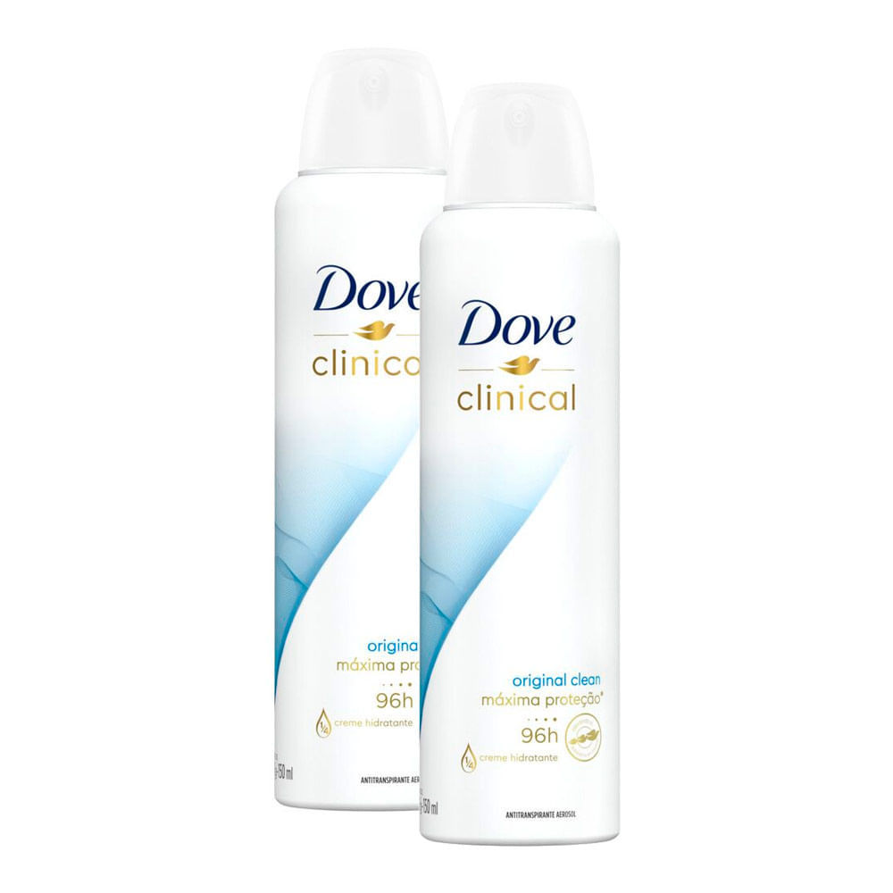 Kit 2 Desodorante Dove Clinical Original Clean Aerosol Antitranspirante 96h 150ml em Oferta na Shopee