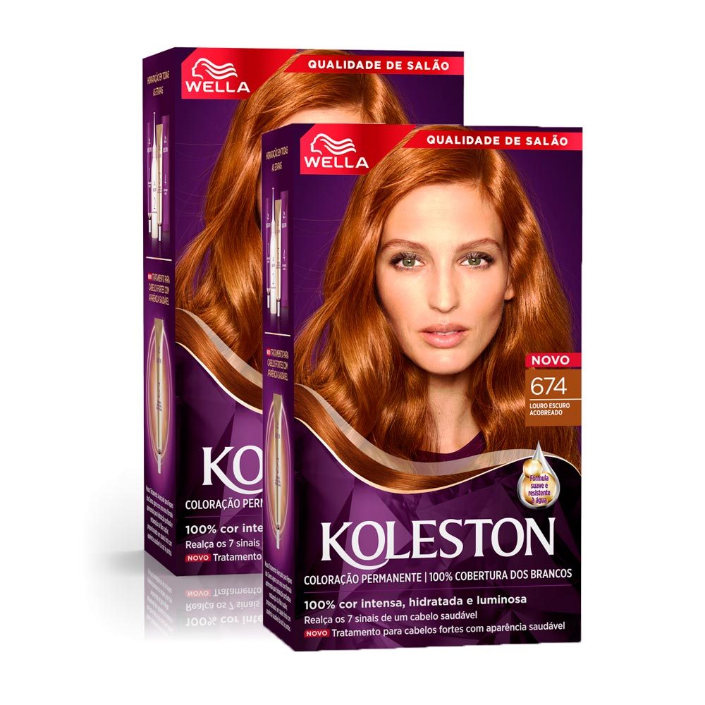 Kit 2 Tinta de Cabelo Koleston Louro Escuro Acobreado 674 em Oferta na Shopee