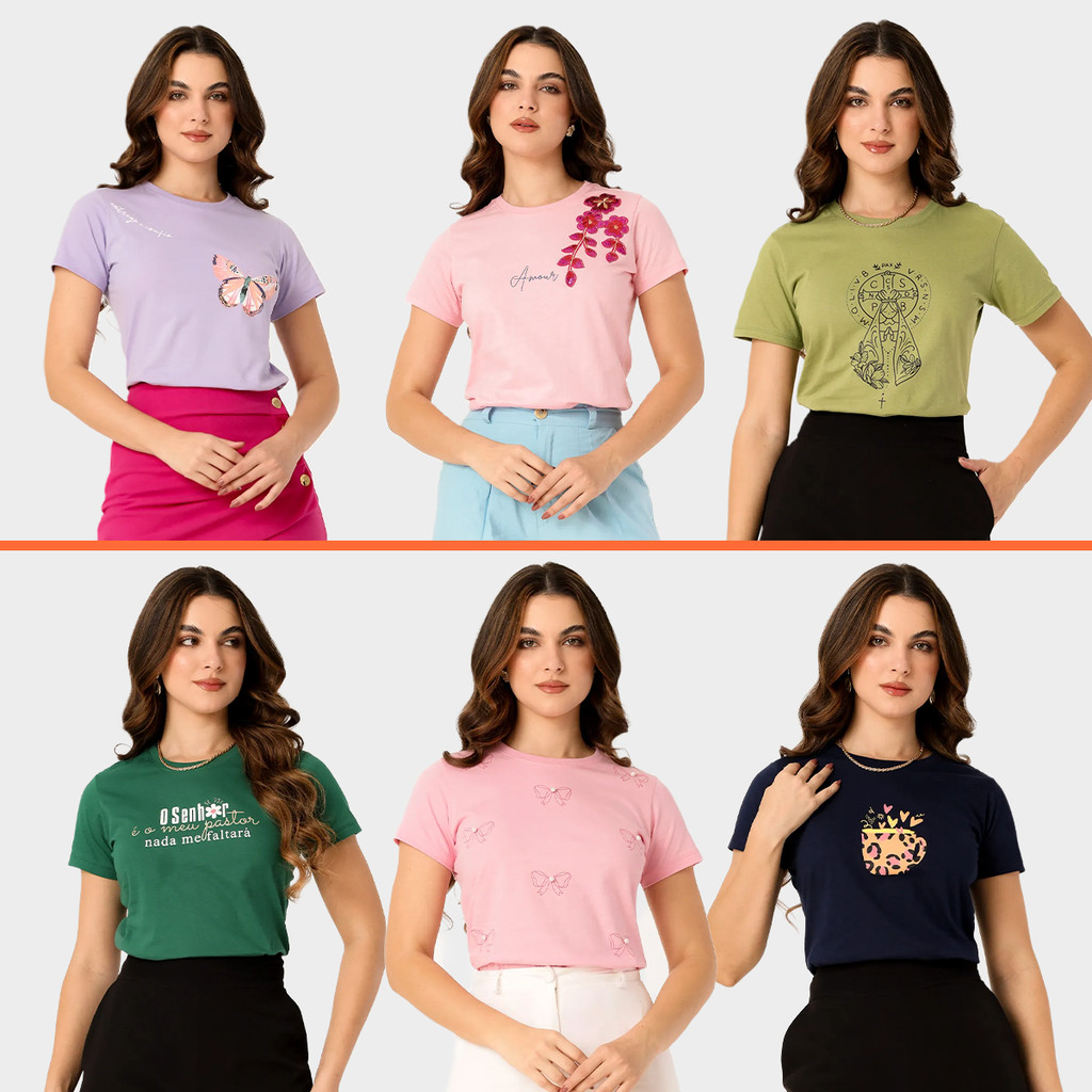 Camiseta Estampada Feminina 100% Algodão Fio 30.1 Penteado em Oferta na Shopee