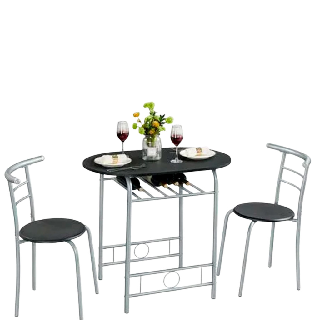 Jogo Mesa de MDF Oval com 2 Cadeiras de Aço Cinza Mozaic Útil Bazar Para Sala, Cozinha, Varanda Gourmet, Bistro