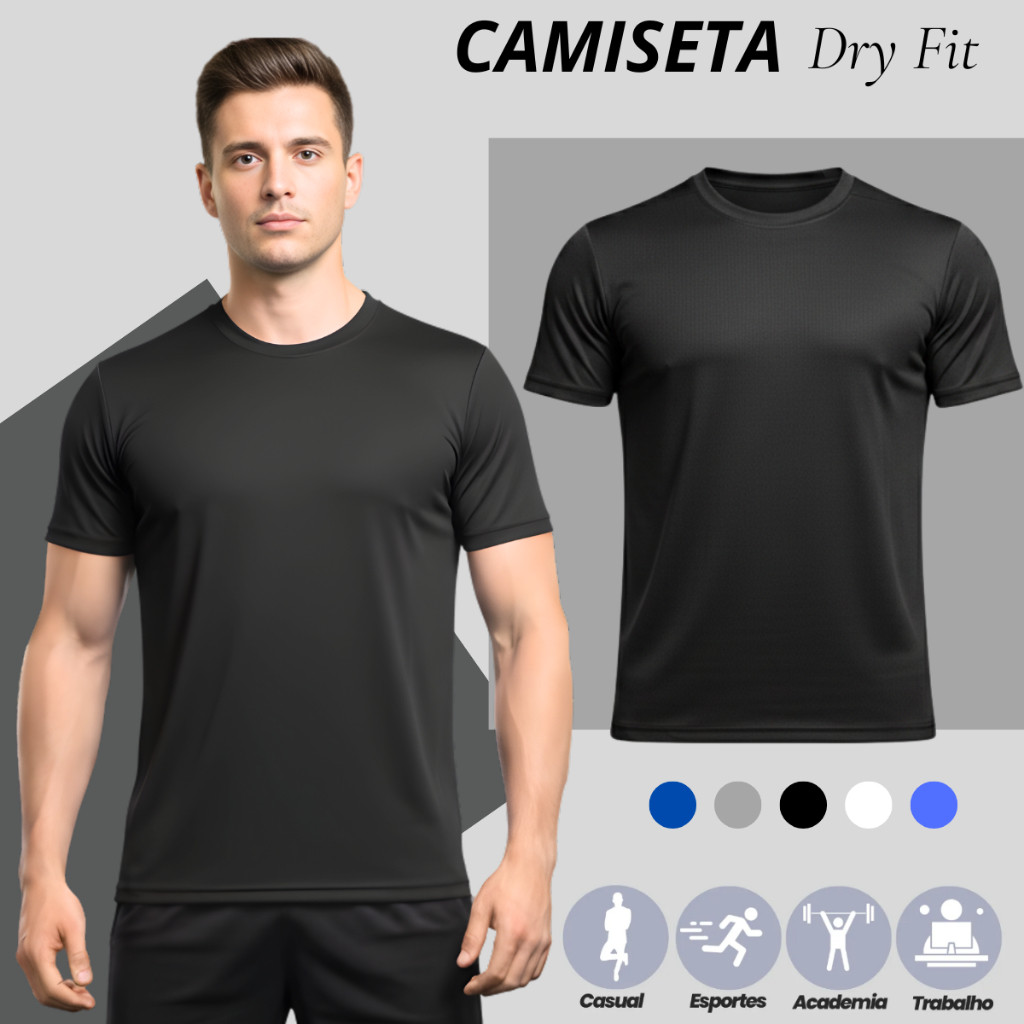Camisetas Poliéster DryFit Masculina Lisa Academia Corrida Casual Esportes Confortável