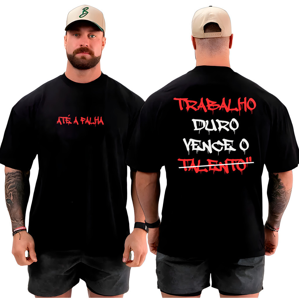[Camiseta Premium em Algodão Puro]CC Camiseta Camisa Oversized Top para Academia Streetwear Musculação Varias Frases Tr