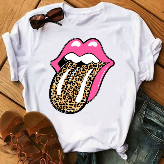 Camiseta Blusinha T-Shirt Estampa Boca Oncinha Moda Casual Dia a Dia Blusa Qualidade 100% Algodão