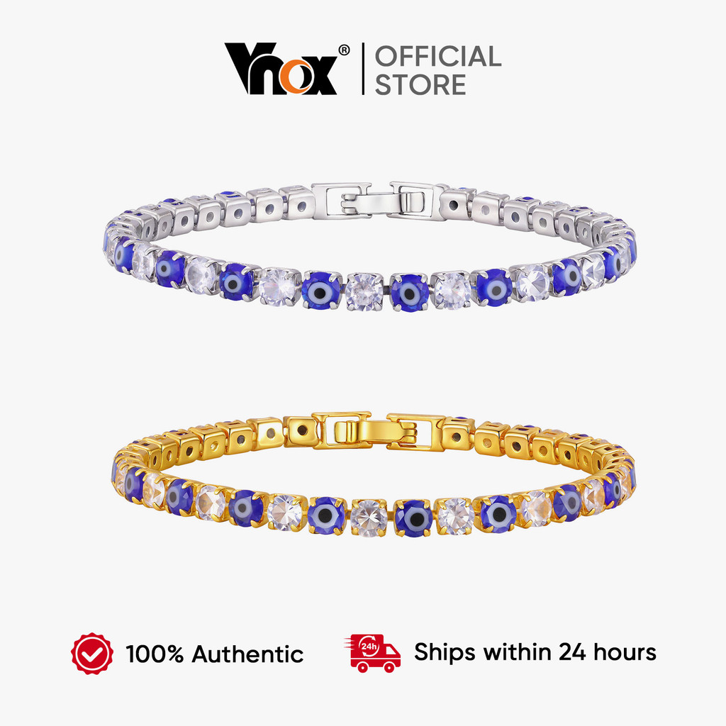 Vnox Evil Eye Zircon Tennis Bracelet for Women Men Amulet Protection Good Luck Minimalist Chain link em Oferta na Shopee