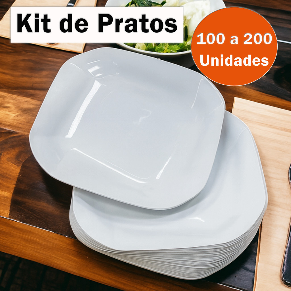 Kit 100 A 200 Pratos Liso Quadrado de Plástico Resistente Durável com Detalhes em Espiral em Oferta na Shopee