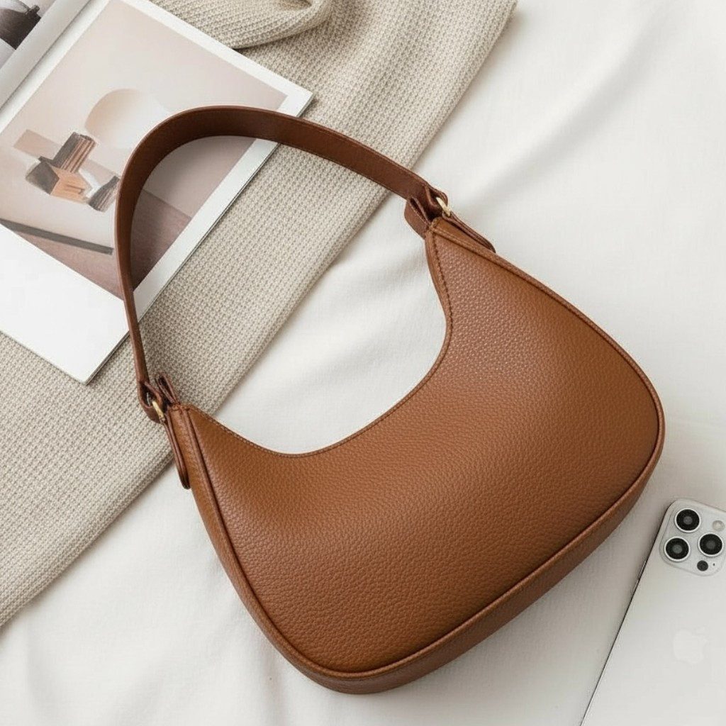 Bolsa Feminina Marrom Baguete Linda Espaçosa De Ombro Estilosa Casual