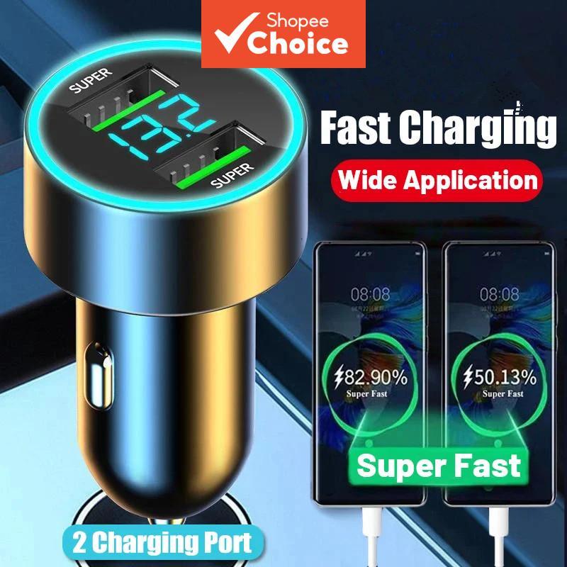 Novo carregador de carro de 2 portas 15w+16w com display digital, adaptador de carregamento rápido USB para iPhone,